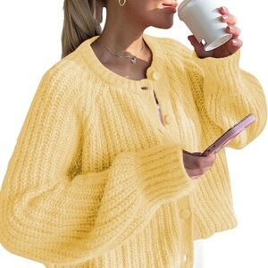 NWT Butter Yellow Chunky Knit Cardigan | Size Small